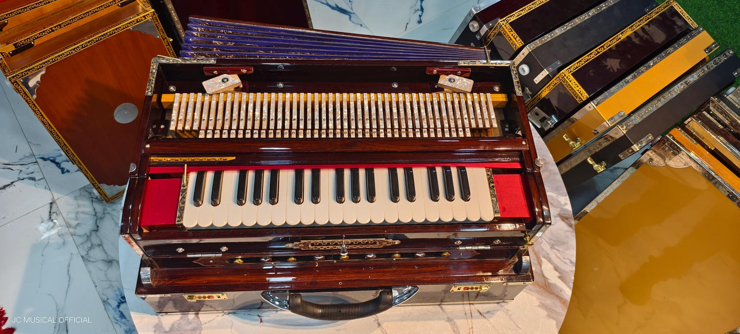 SCALE CHANGER HARMONIUM 3line 9scale mahgony glossy finish full brass decoration premium quality