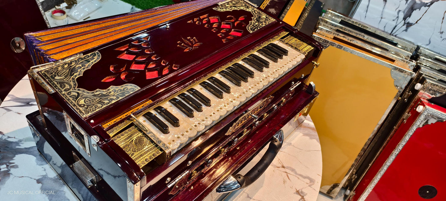 SCALE CHANGER HARMONIUM 3line 9scale mahgony glossy finish full brass decoration premium quality