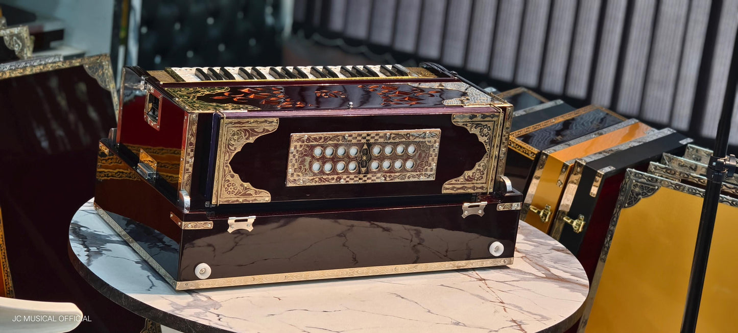 SCALE CHANGER HARMONIUM 3line 9scale mahgony glossy finish full brass decoration premium quality