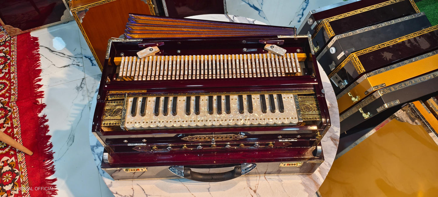 SCALE CHANGER HARMONIUM 3line 9scale mahgony glossy finish full brass decoration premium quality