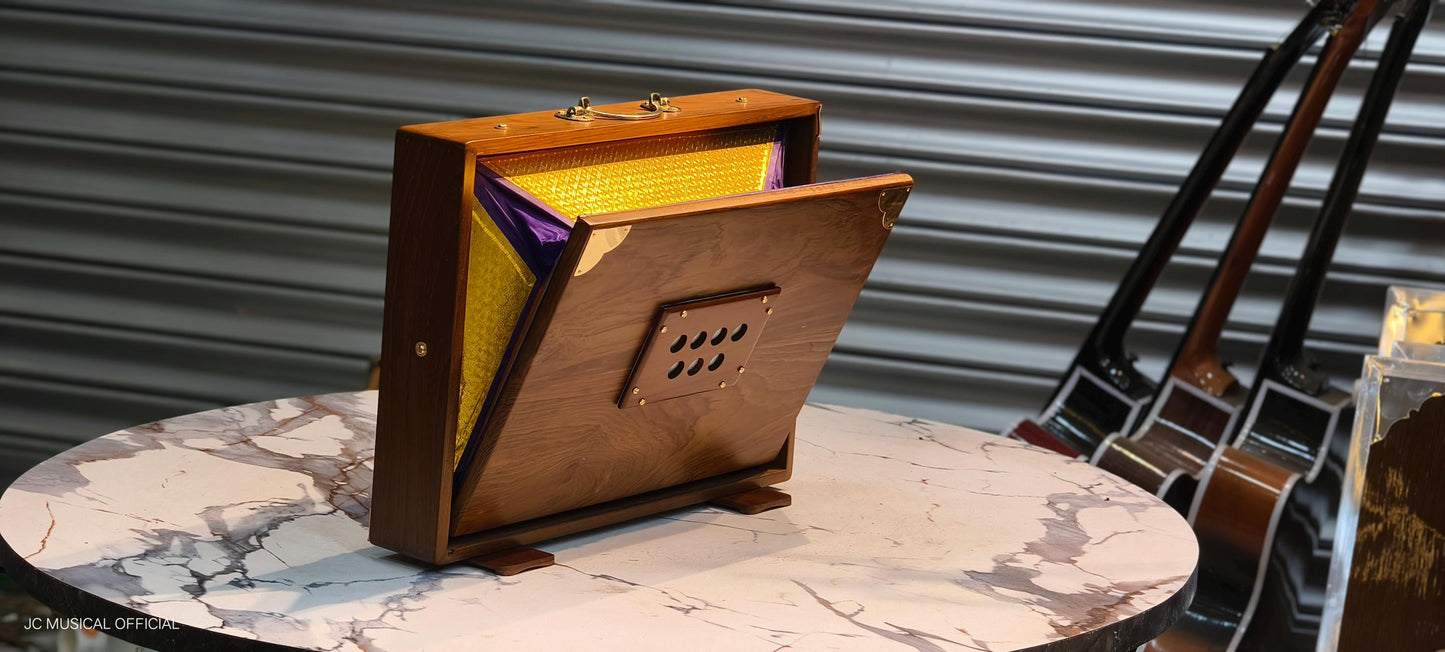 SHRUTI BOX 3LINE WOODEN mat finish three octeve with wooden accessories and rich golden decoration