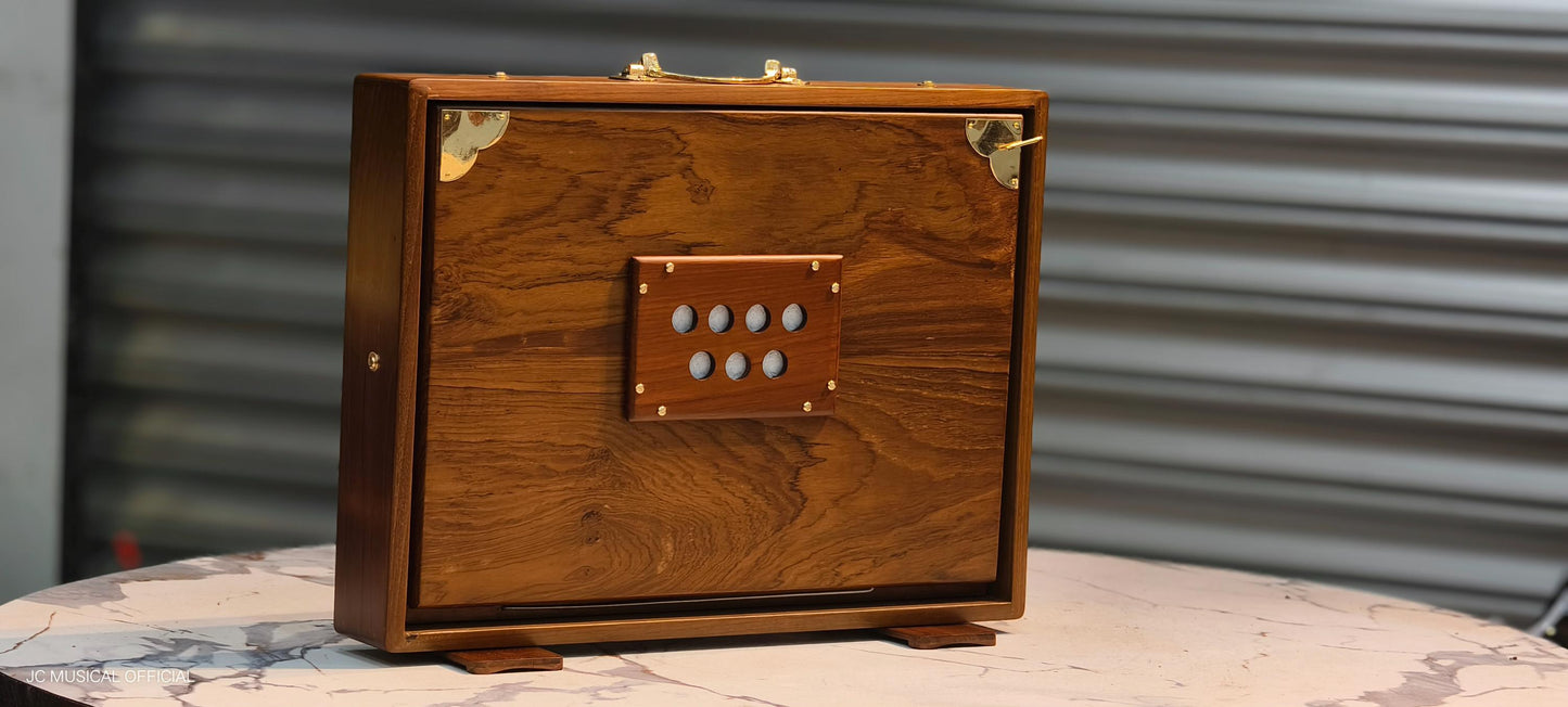 SHRUTI BOX 3LINE WOODEN mat finish three octeve with wooden accessories and rich golden decoration