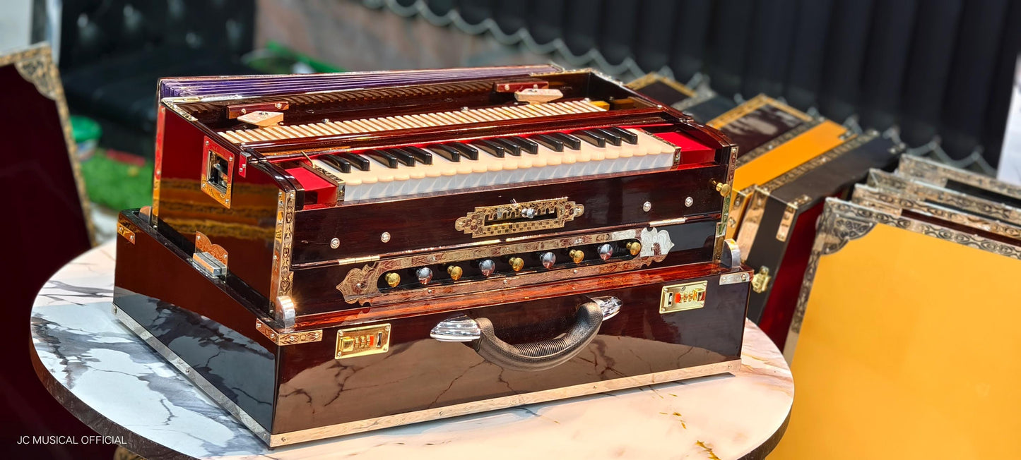 SCALE CHANGER HARMONIUM 3line 9scale mahgony glossy finish full brass decoration premium quality