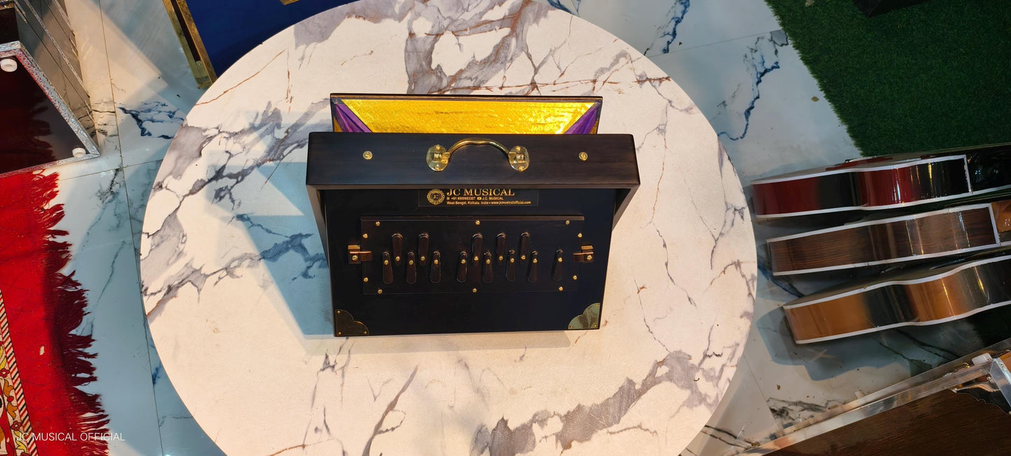 Black Shruti Box: Medium Size with Golden Decoration/ Lower octeve notes C3-C4