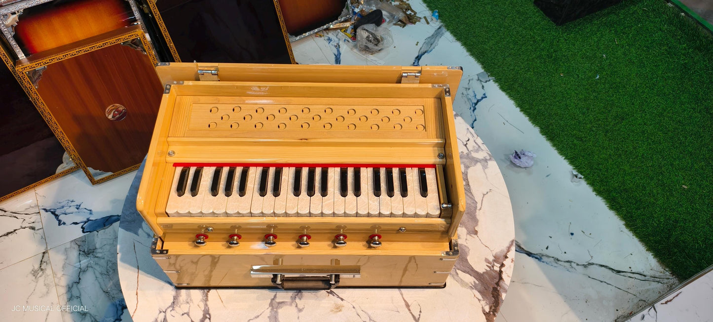 2LINE PROFESSIONAL SAFRI HARMONIUM With Coupler Natural wooden glossy finish