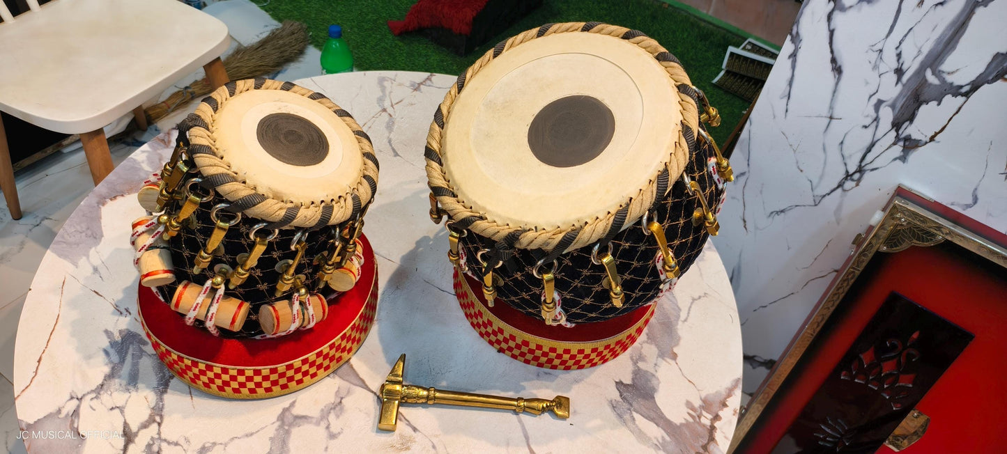 Professional Tabla Set: Sesham Wood, Brass Bayan, black velvet work