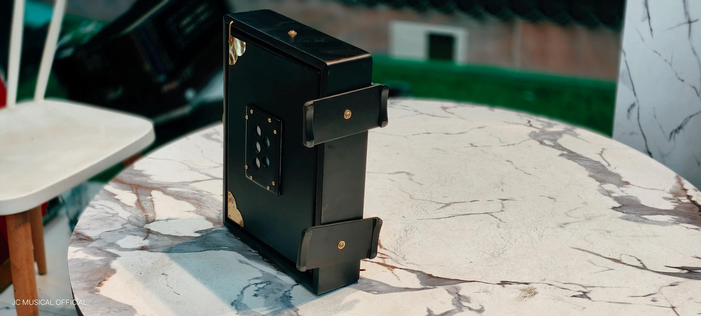 Mat Black Shruti Box: C4-C5 One Octave, Gold Decoration/ small size