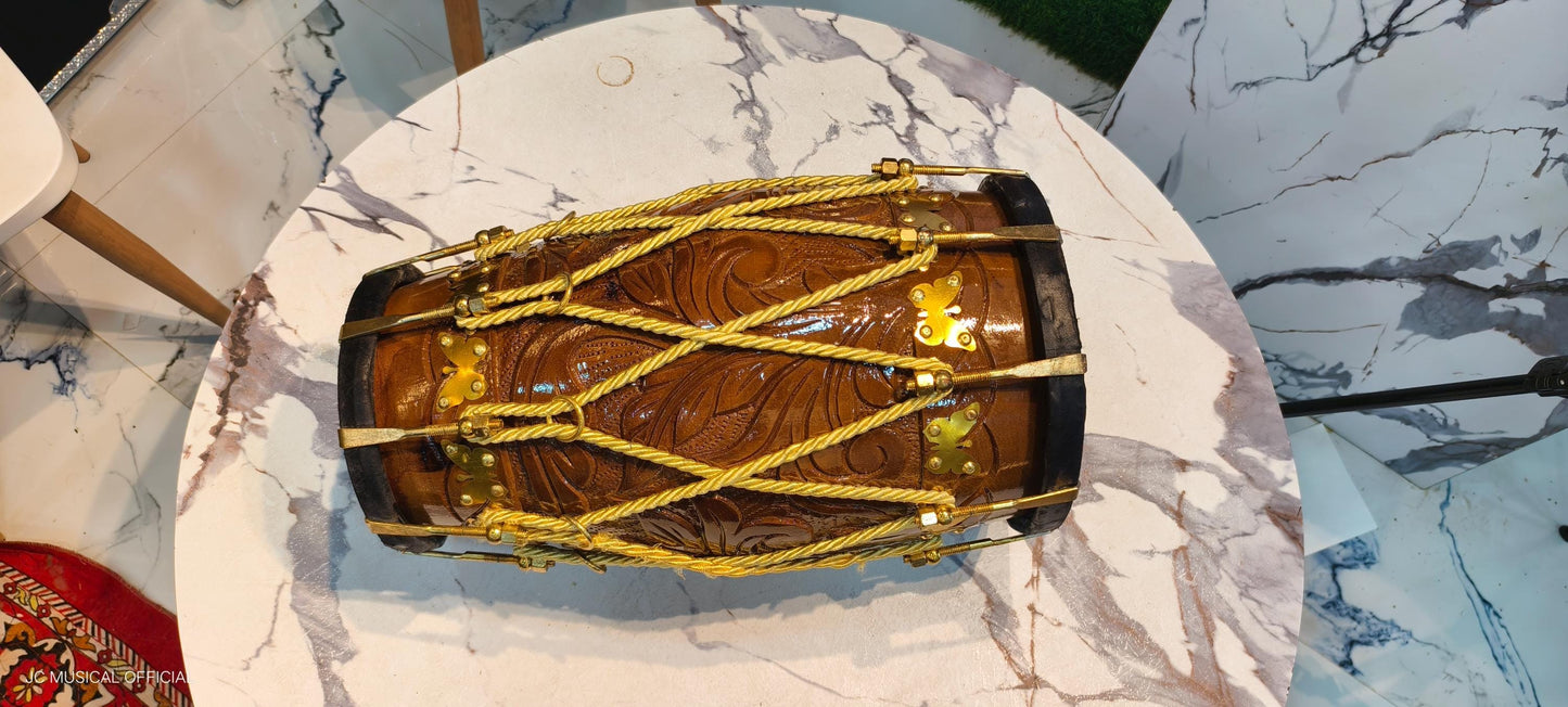 Sheesham Wood Dholak: Brown Glossy Finish, Nut Bolt Tuning
