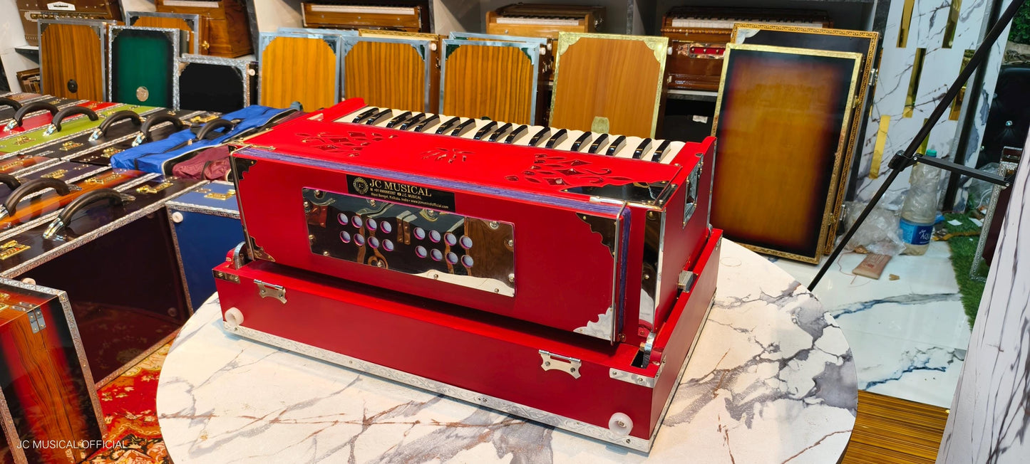 2LINE PROFESSIONAL HARMONIUM| Full season teakwood body/ Bass male 42reeds / Red mat finish