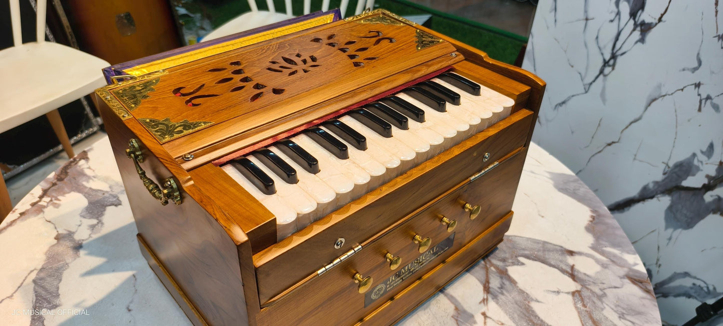 Portable 2line 27-Key Mini Harmonium: Teakwood Body, Free Bag