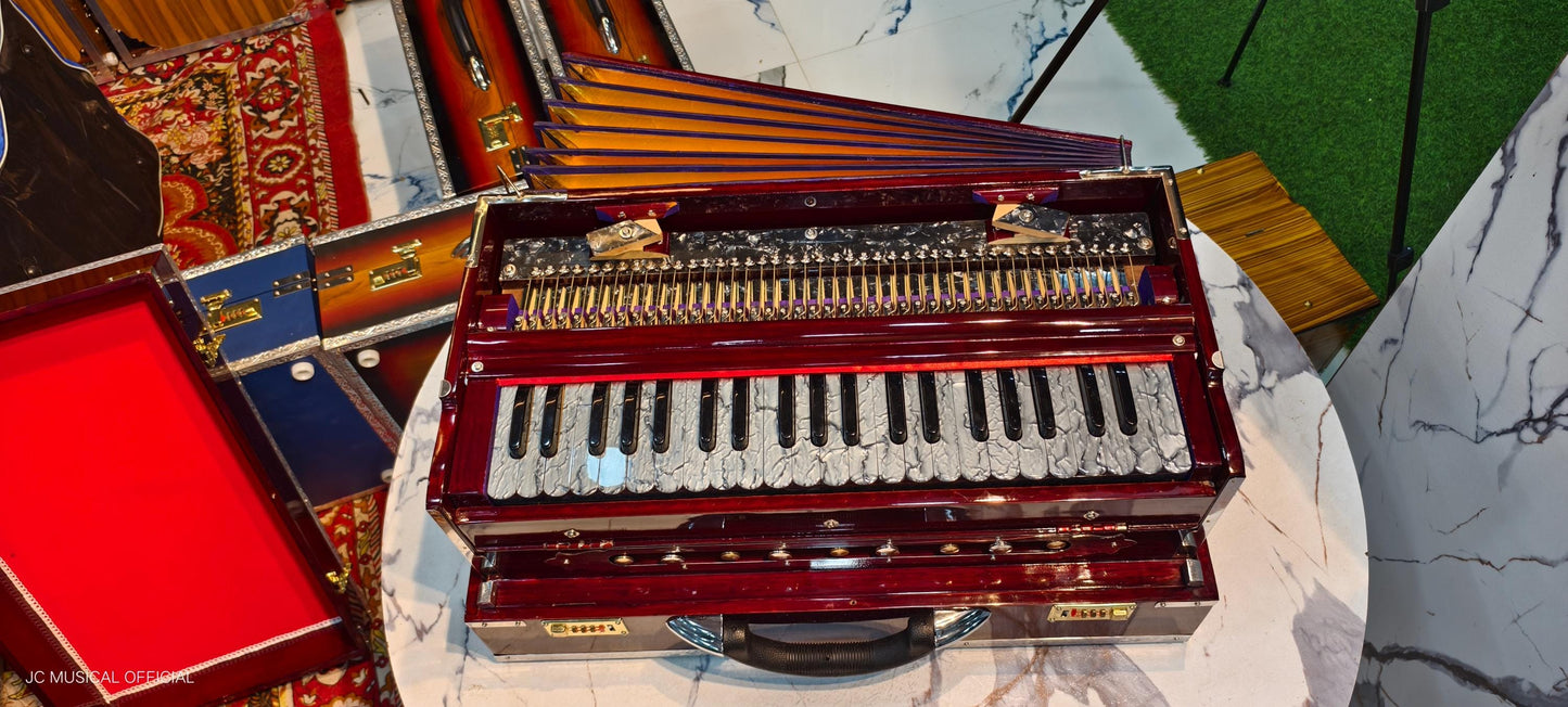 2LINE PROFESSIONAL HARMONIUM| Full season teakwood body/ Bass male 42reeds / Mahagony glossy finish