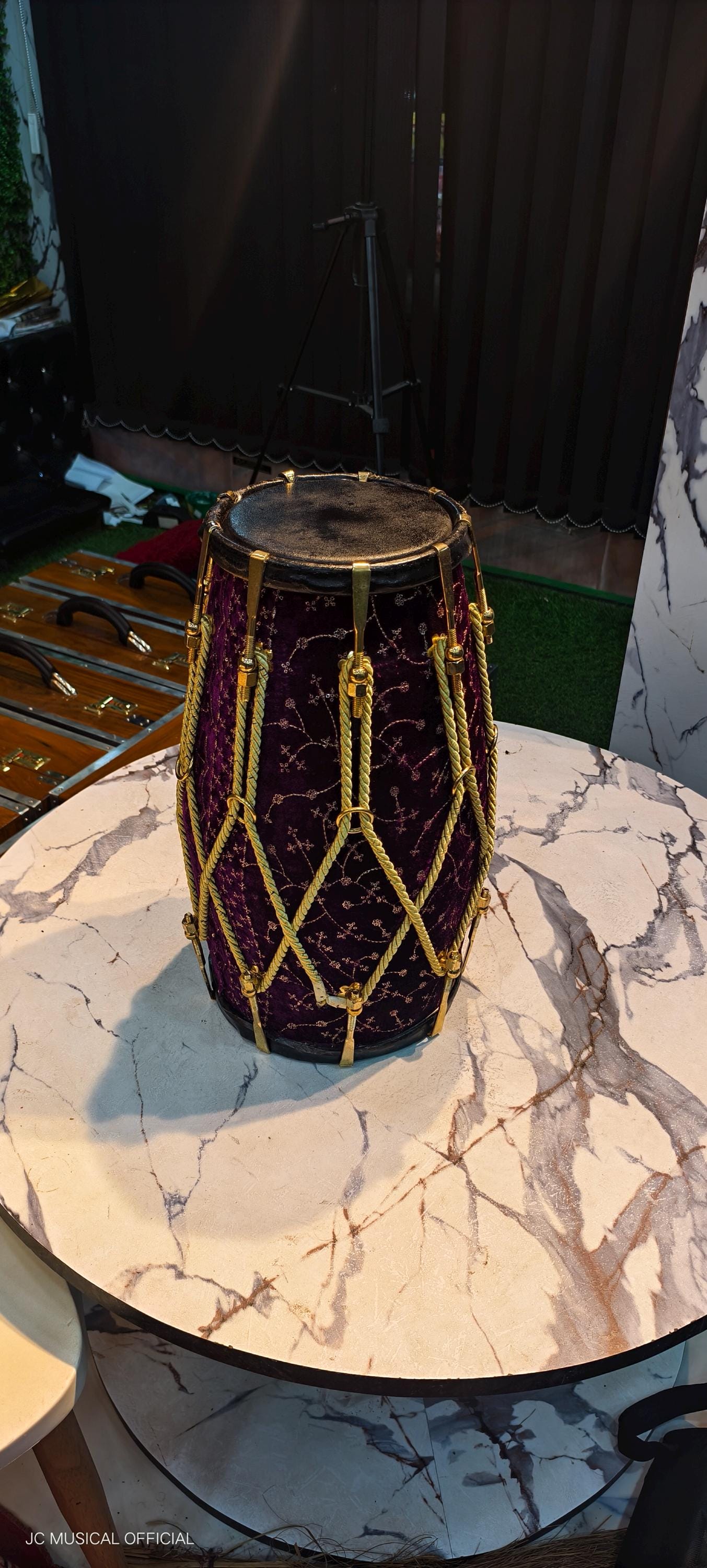 Purple Velvet Sheesham Wood professional Dholak,nut bolt tuning system