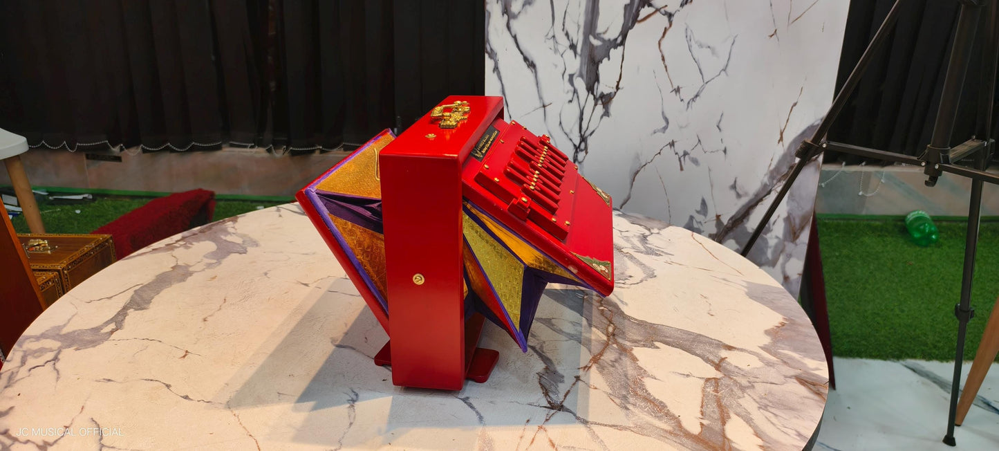 SHRUTI BOX/ one octeve small size 9×12inch /red mat with gold finish/lower octeve notes C4-C5