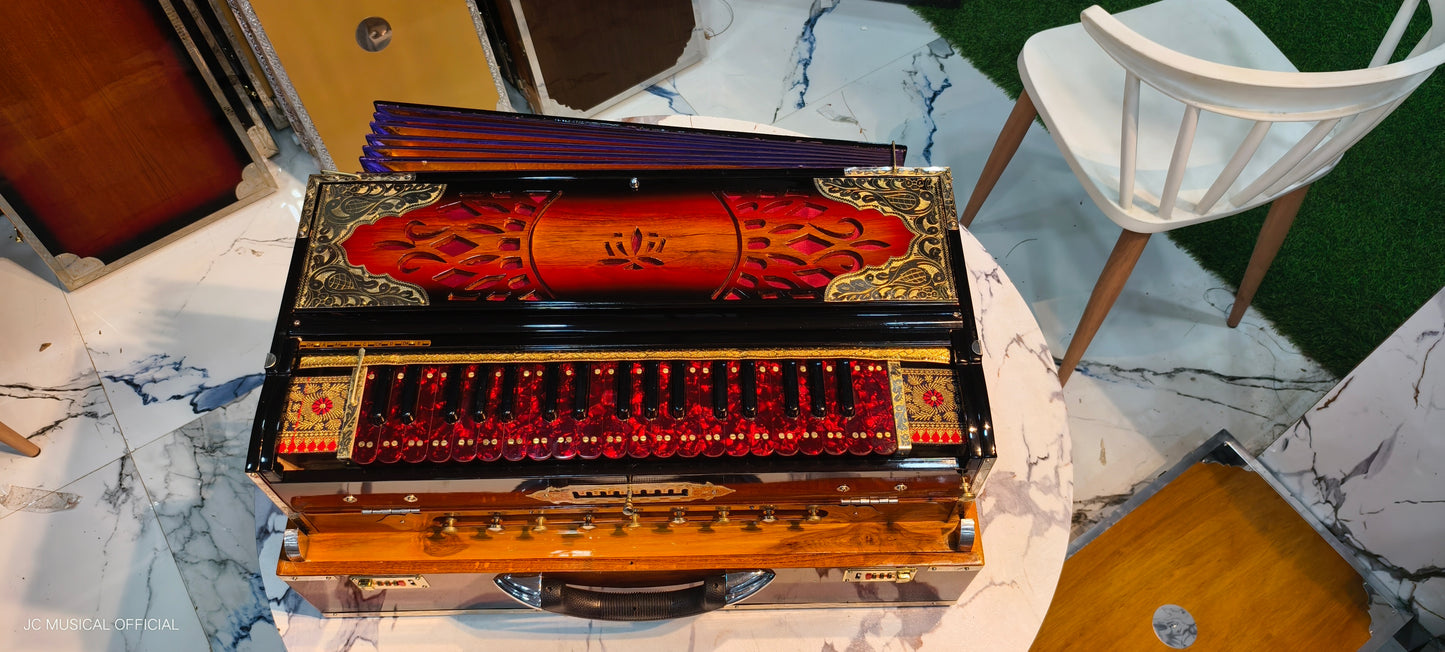 SCALE CHANGER 3LINE 9SCALE SUNBURST GLOSSY FINISH WITH ENTIC RED KEYS AND PREMIUM BRASS DECORATION WITH CUSTOM NAMEPLATE CUTTING