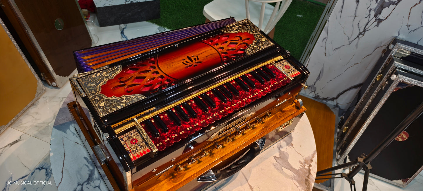 SCALE CHANGER 3LINE 9SCALE SUNBURST GLOSSY FINISH WITH ENTIC RED KEYS AND PREMIUM BRASS DECORATION WITH CUSTOM NAMEPLATE CUTTING
