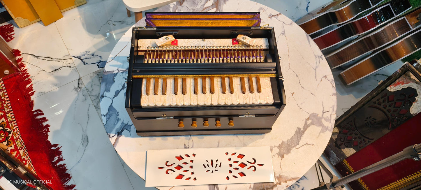 2LINE MINI HARMONIUM PROFESSIONAL/ Customised model white black dual tone with premium wooden accessories