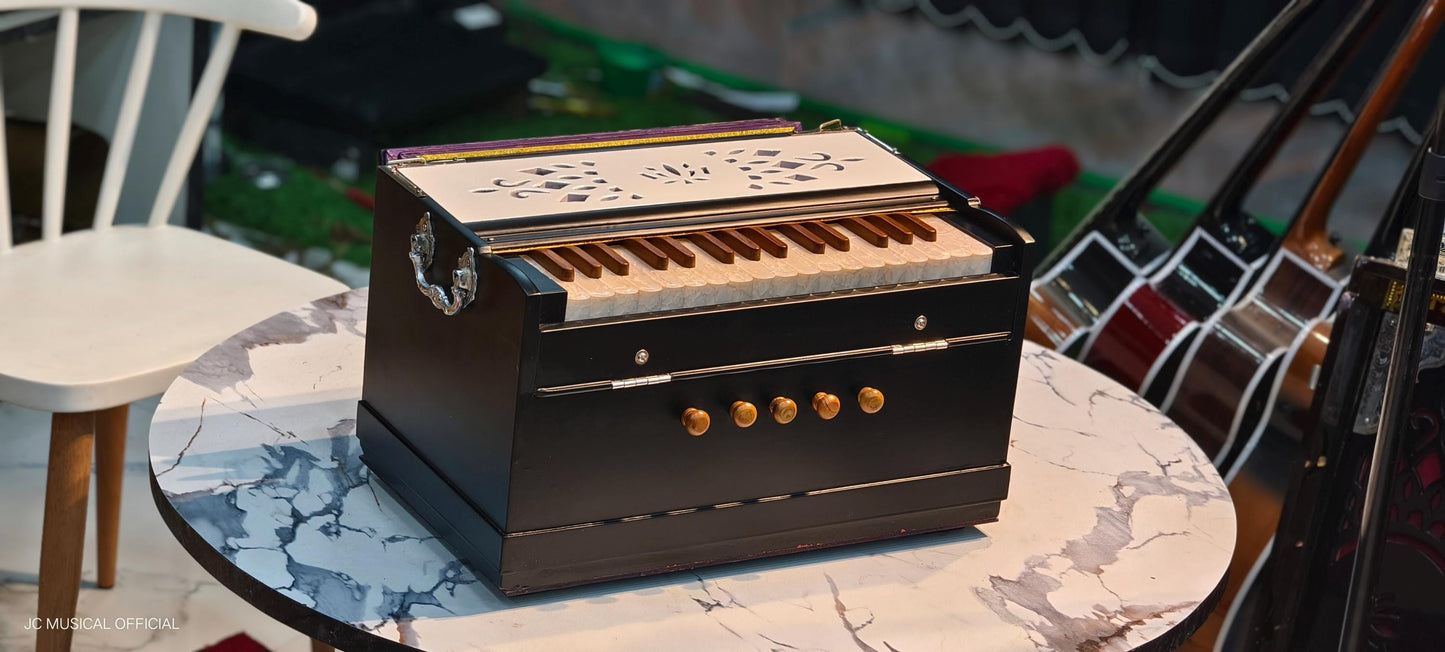 2LINE MINI HARMONIUM PROFESSIONAL/ Customised model white black dual tone with premium wooden accessories