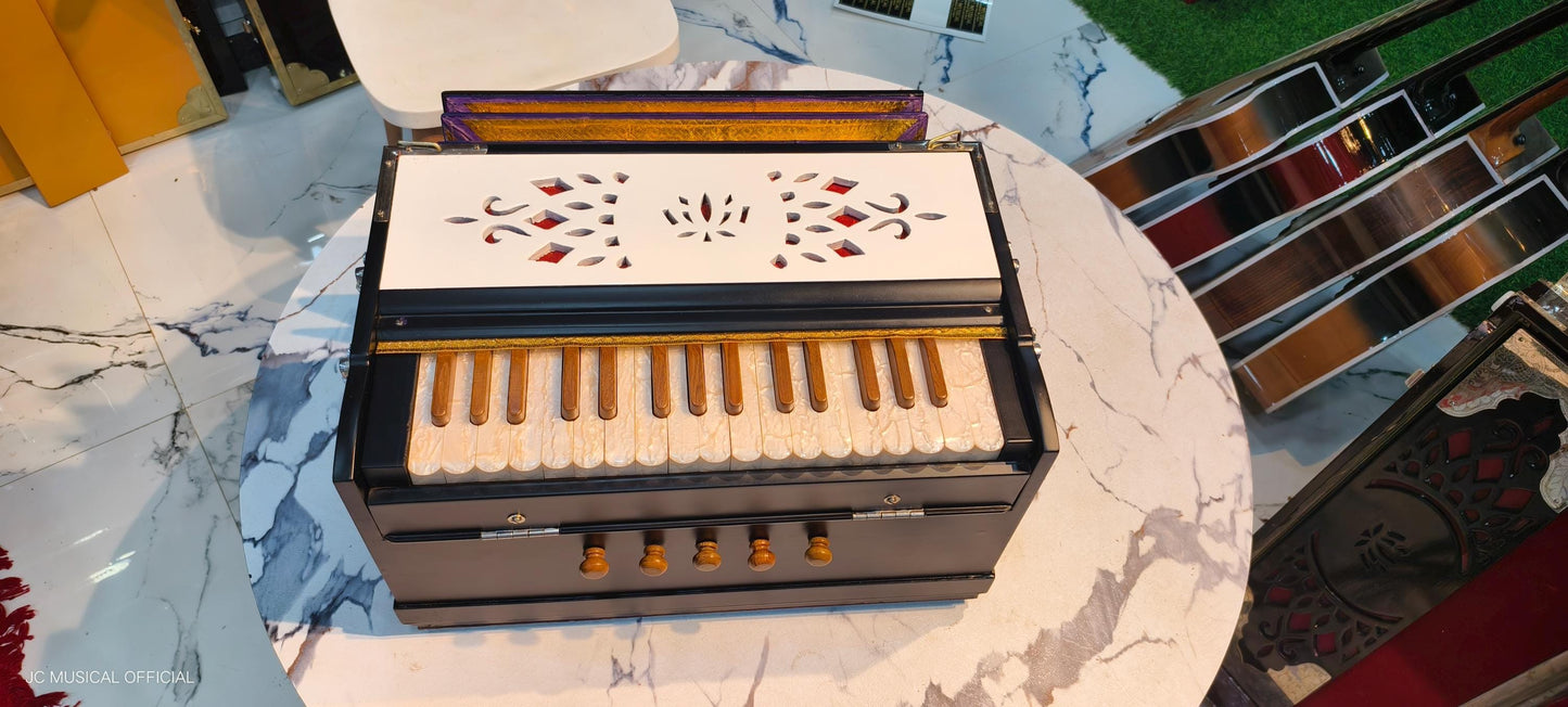 2LINE MINI HARMONIUM PROFESSIONAL/ Customised model white black dual tone with premium wooden accessories