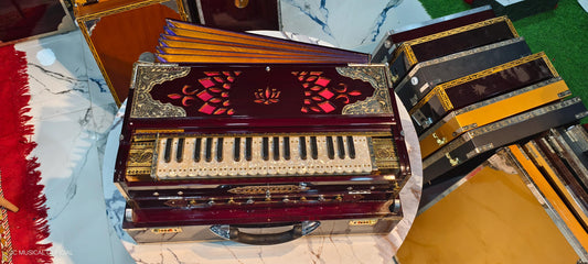 SCALE CHANGER HARMONIUM 3line 9scale mahgony glossy finish full brass decoration premium quality