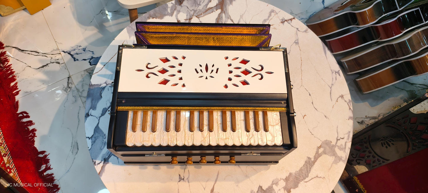 2LINE MINI HARMONIUM PROFESSIONAL/ Customised model white black dual tone with premium wooden accessories