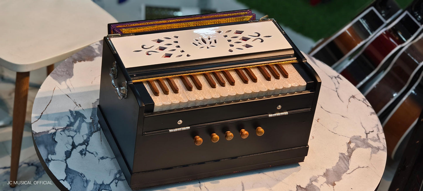 2LINE MINI HARMONIUM PROFESSIONAL/ Customised model white black dual tone with premium wooden accessories