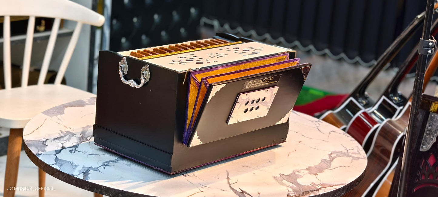 2LINE MINI HARMONIUM PROFESSIONAL/ Customised model white black dual tone with premium wooden accessories