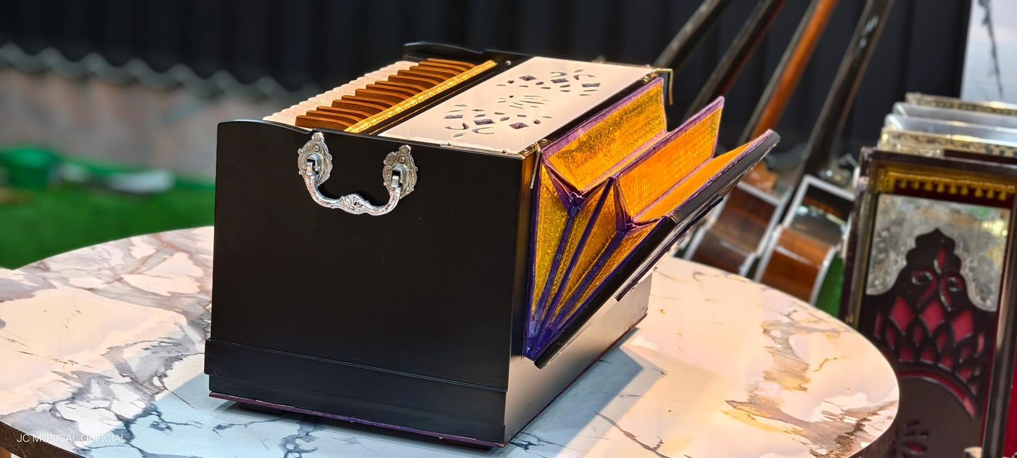 2LINE MINI HARMONIUM PROFESSIONAL/ Customised model white black dual tone with premium wooden accessories
