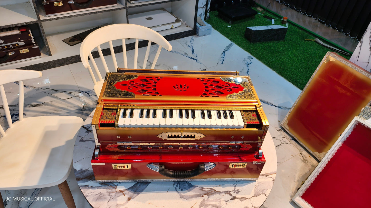 Professional 3 Line Harmonium Red & Gold, 9   Scale Changer