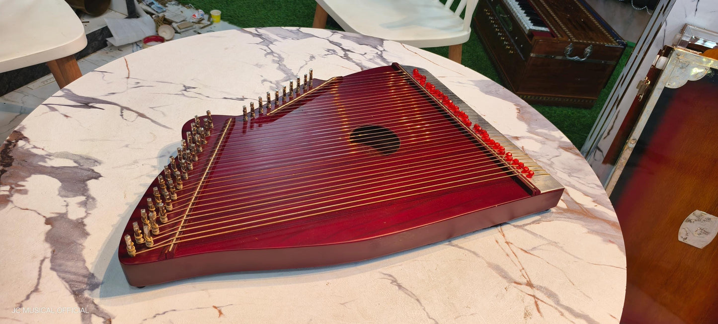 Mahogany Swarmandal: 36-String Indian Harp with Hardcase