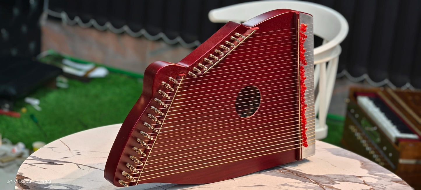 Mahogany Swarmandal: 36-String Indian Harp with Hardcase