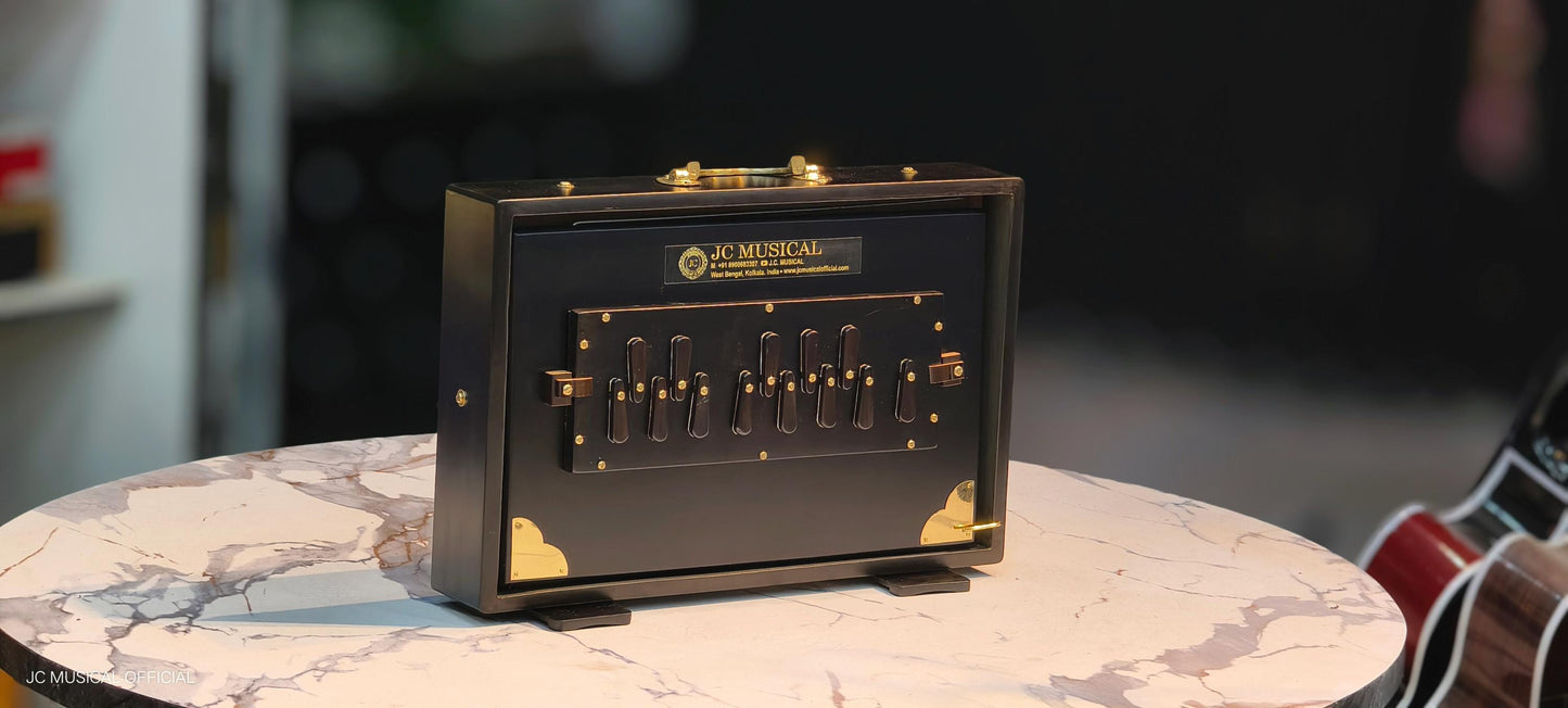 Black Shruti Box: Medium Size with Golden Decoration/ Lower octeve notes C3-C4