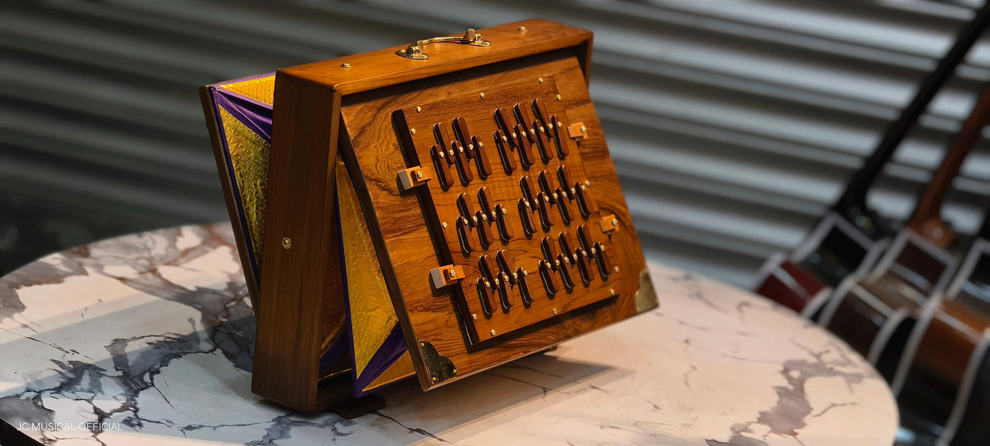 Wooden 3-Octave Shruti Box with Golden Decoration
