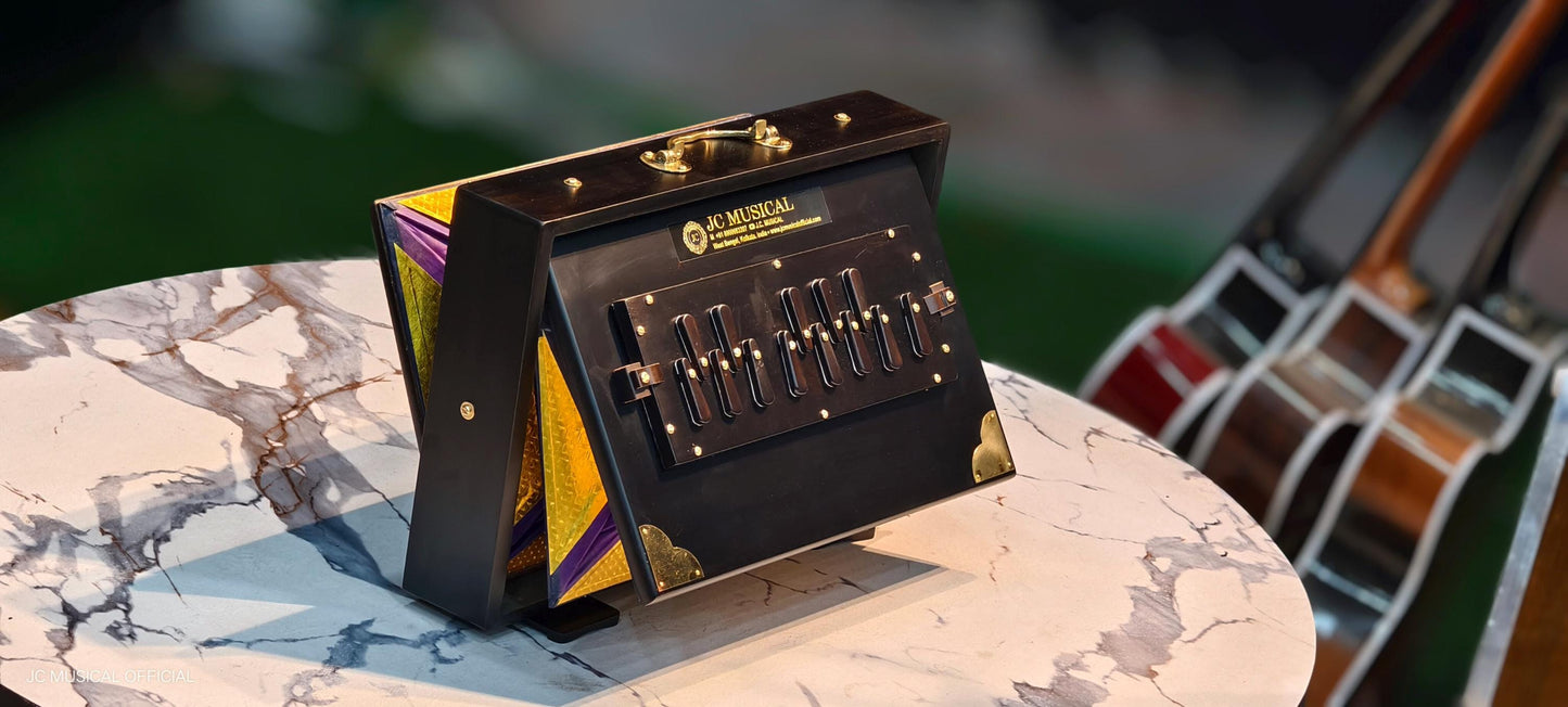 Black Shruti Box: Medium Size with Golden Decoration/ Lower octeve notes C3-C4