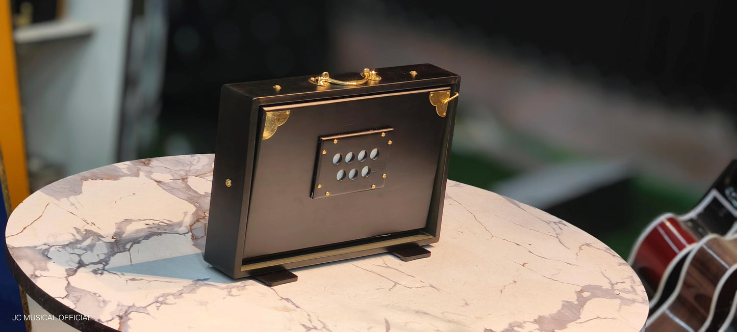 Black Shruti Box: Medium Size with Golden Decoration/ Lower octeve notes C3-C4