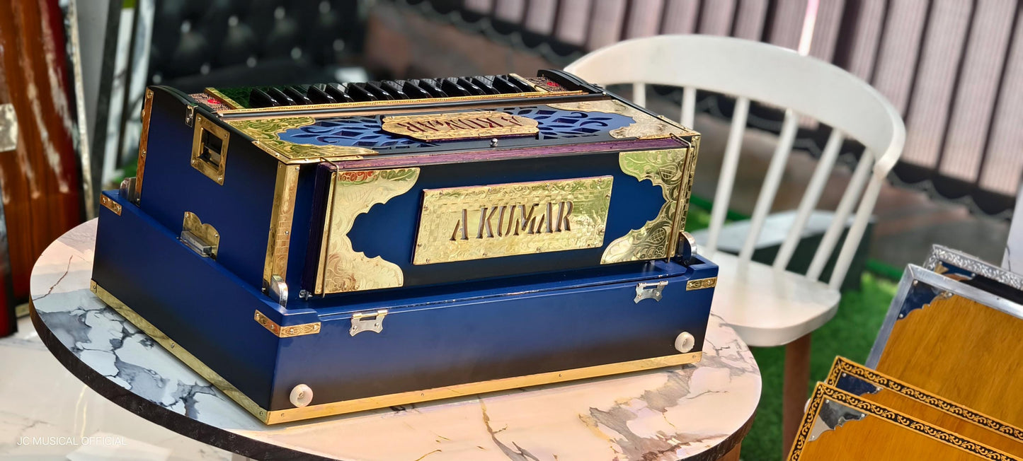 3LINE 9SCALE Harmonium: Blue Black, Golden Decoration, Custom Nameplate