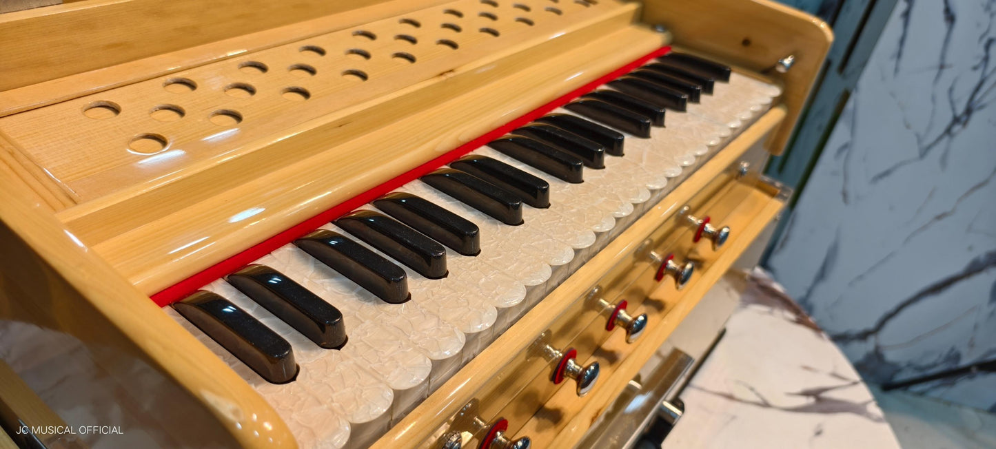2LINE PROFESSIONAL SAFRI HARMONIUM With Coupler Natural wooden glossy finish