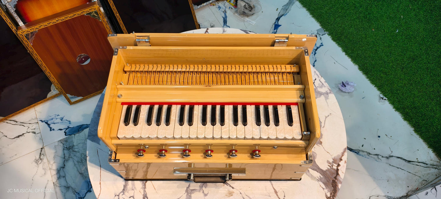 2LINE PROFESSIONAL SAFRI HARMONIUM With Coupler Natural wooden glossy finish