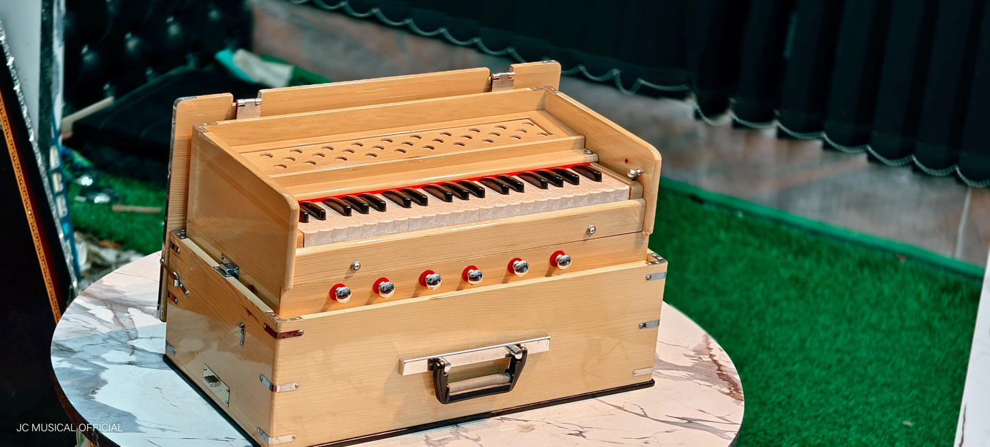 2LINE PROFESSIONAL SAFRI HARMONIUM With Coupler Natural wooden glossy finish