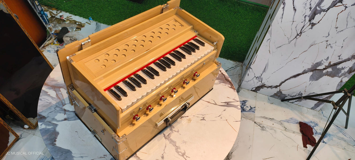 2LINE PROFESSIONAL SAFRI HARMONIUM With Coupler Natural wooden glossy finish