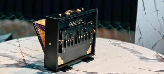 Mat Black Shruti Box: C4-C5 One Octave, Gold Decoration/ small size