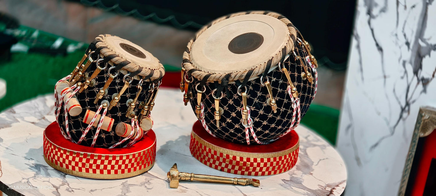 Professional Tabla Set: Sesham Wood, Brass Bayan, black velvet work