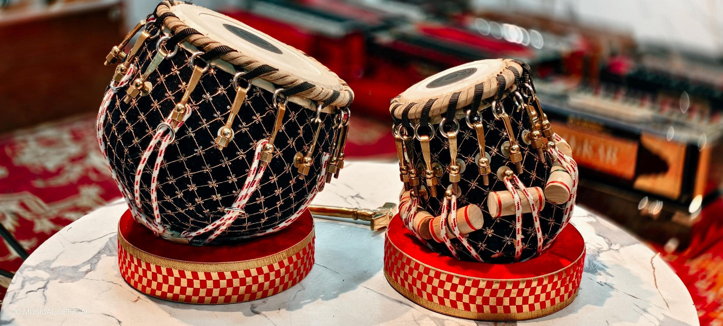 Professional Tabla Set: Sesham Wood, Brass Bayan, black velvet work