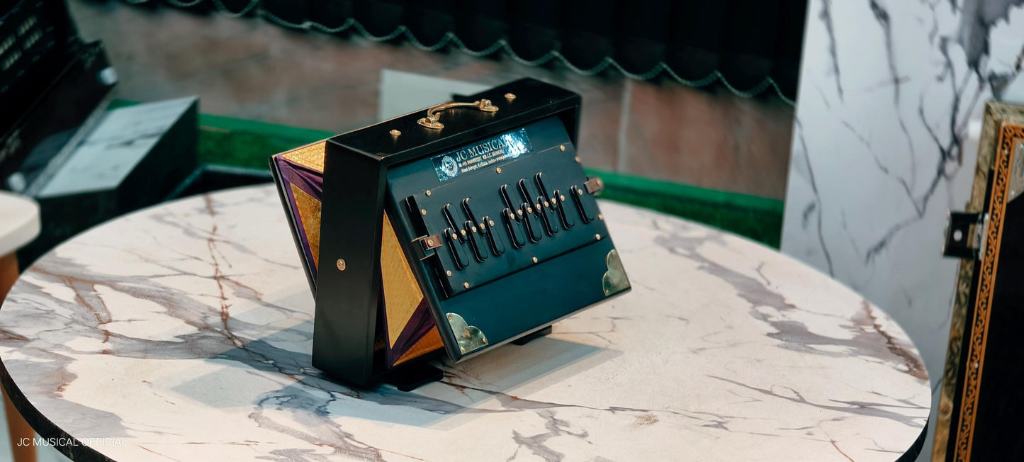 Mat Black Shruti Box: C4-C5 One Octave, Gold Decoration/ small size