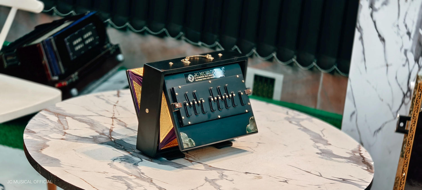 Mat Black Shruti Box: C4-C5 One Octave, Gold Decoration/ small size