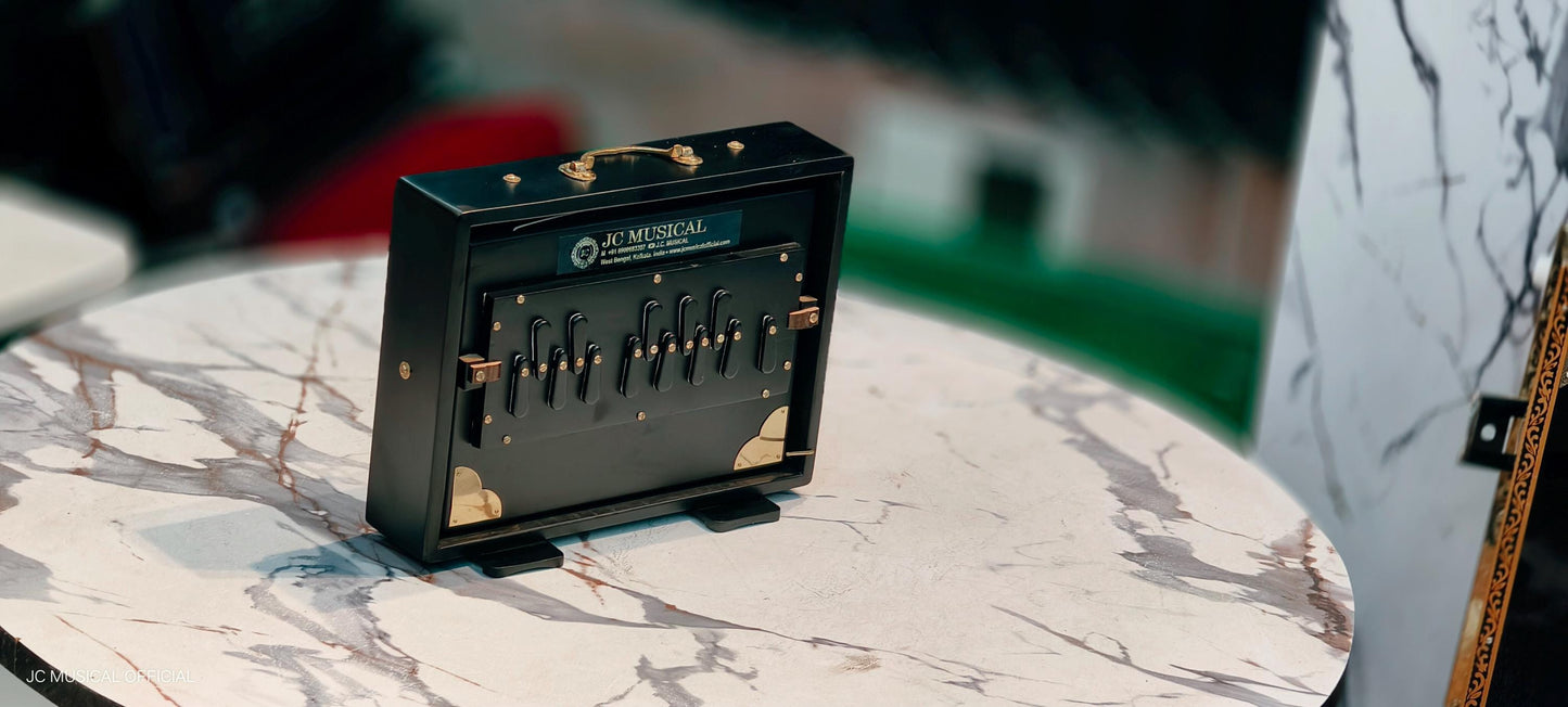 Mat Black Shruti Box: C4-C5 One Octave, Gold Decoration/ small size