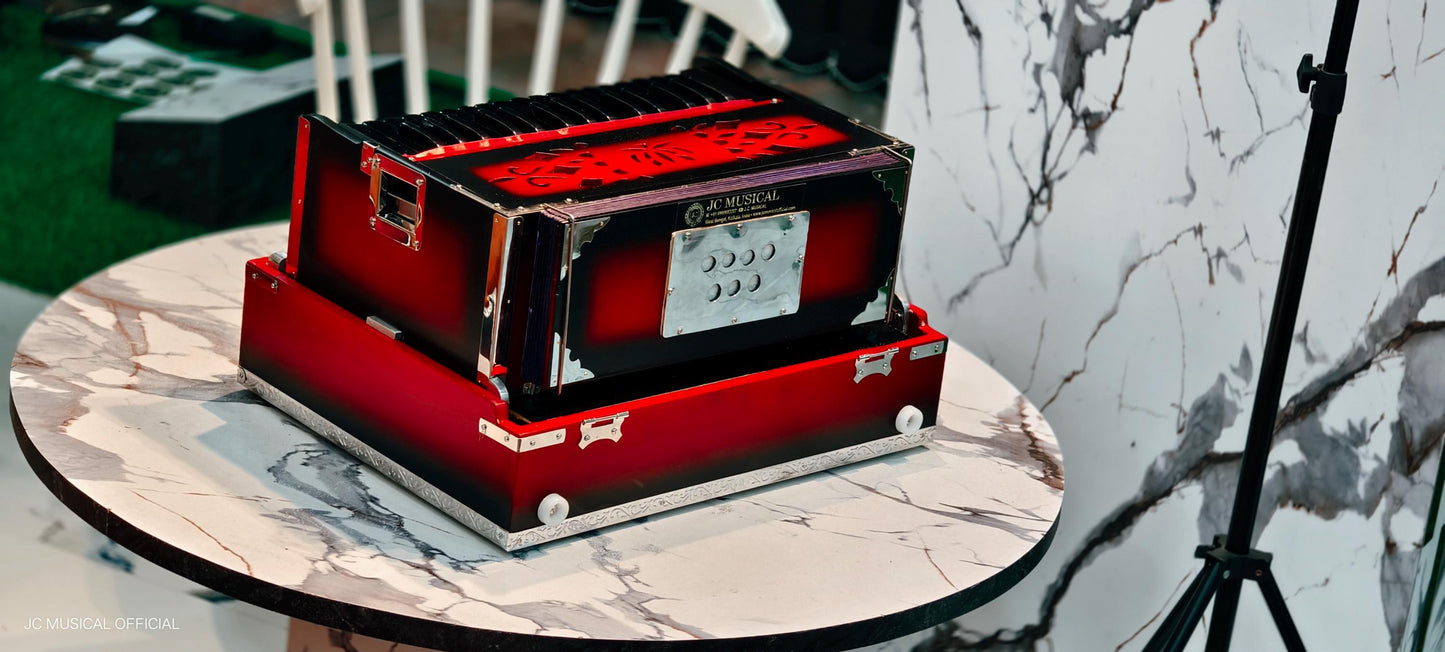 2.5 Octave Harmonium: 32-Key, Red & Black, Sagwan Teakwood