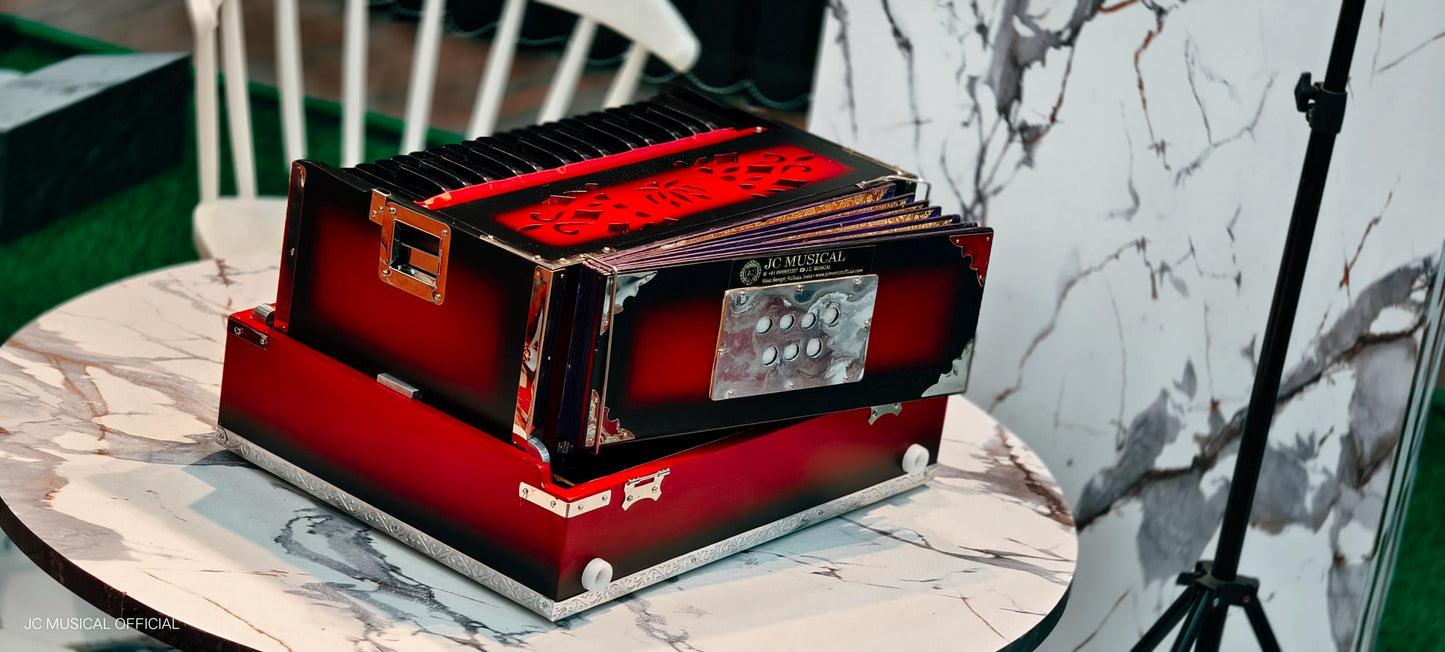 2.5 Octave Harmonium: 32-Key, Red & Black, Sagwan Teakwood