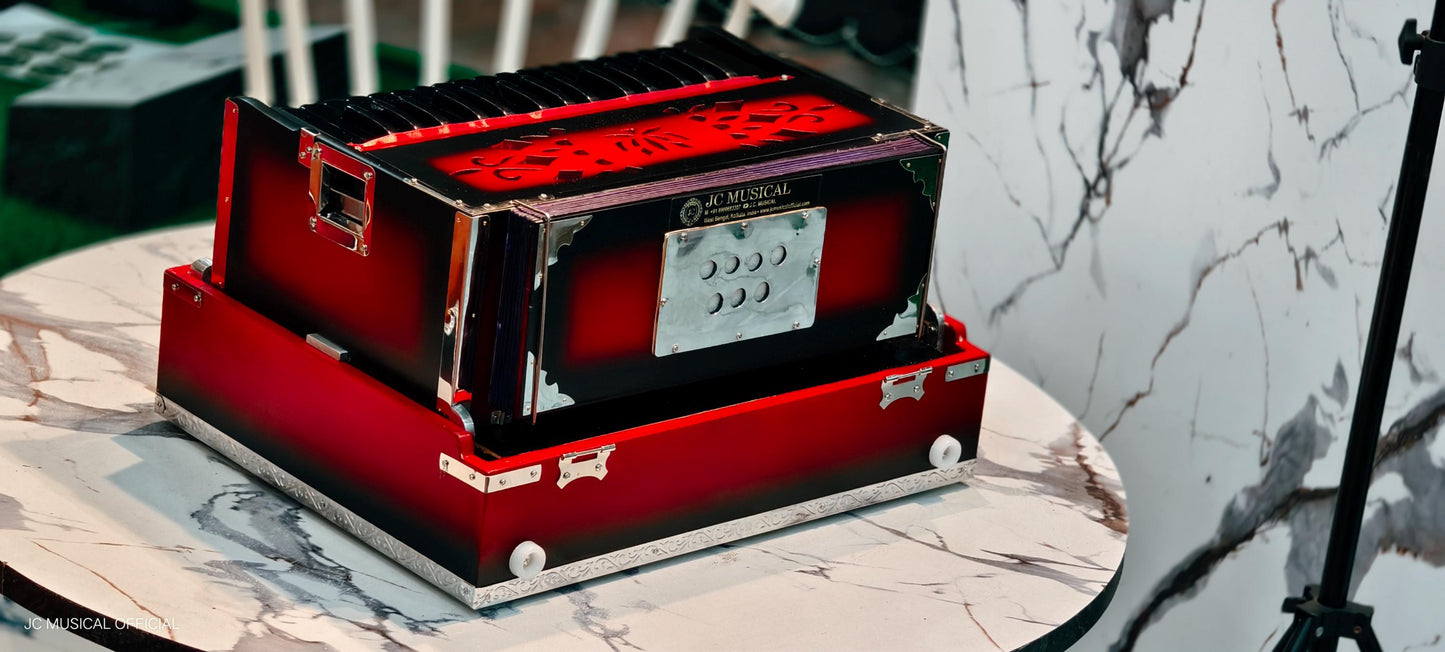 2.5 Octave Harmonium: 32-Key, Red & Black, Sagwan Teakwood