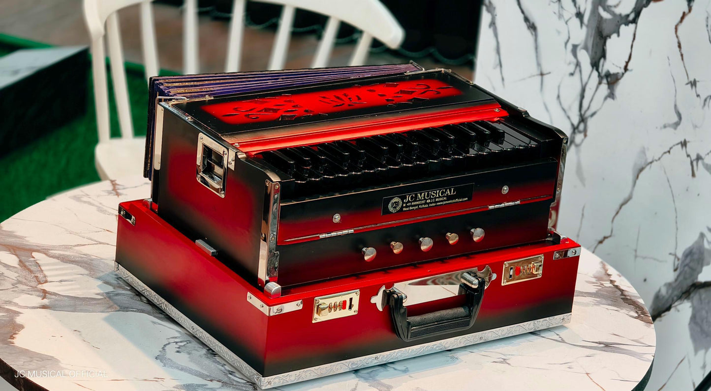 2.5 Octave Harmonium: 32-Key, Red & Black, Sagwan Teakwood