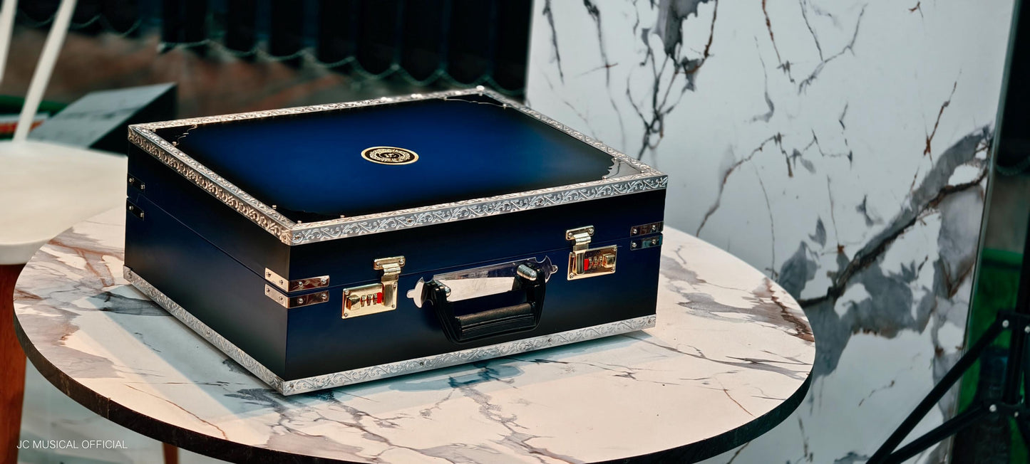 Mini 2.5 Octave Harmonium: Blue-Black, Sagwan Teakwood, Palitana Reeds